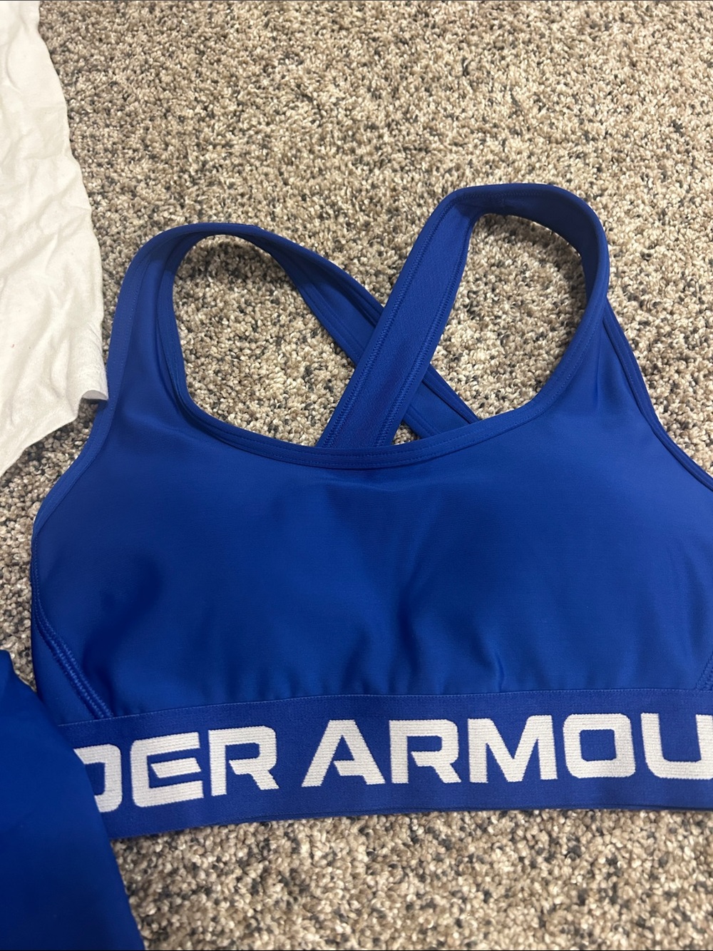 Under Armour White Tank with Blue Sports Bra and Blue Shorts Set - Picture 5 of 11